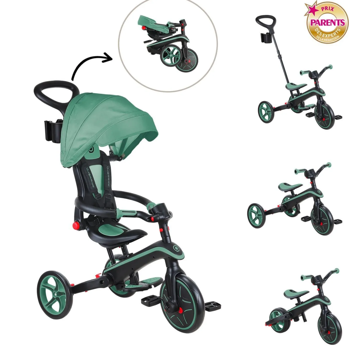 Globber Tricycle Explorer Pliable 4 en 1 V2 Olive
