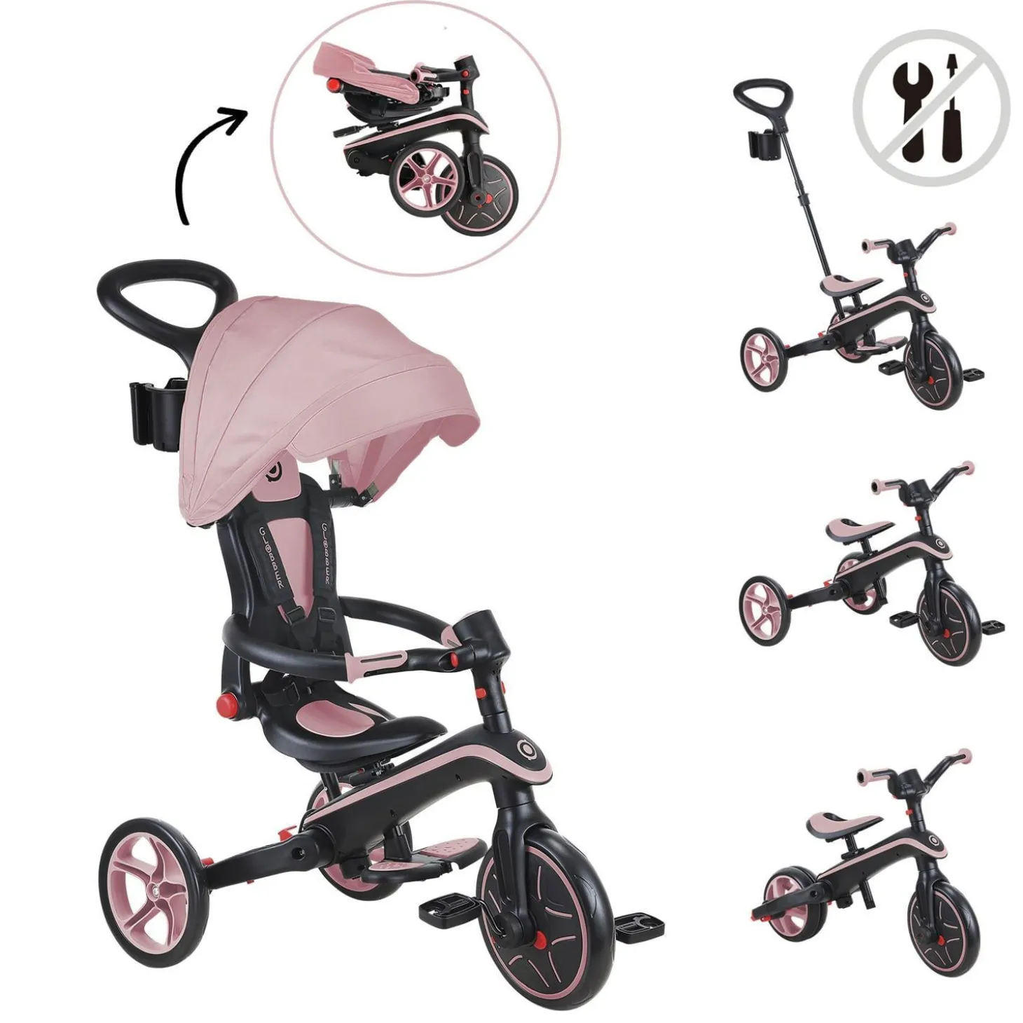Globber Tricycle Explorer Pliable 4 en 1 V2 Deep Pastel Pink