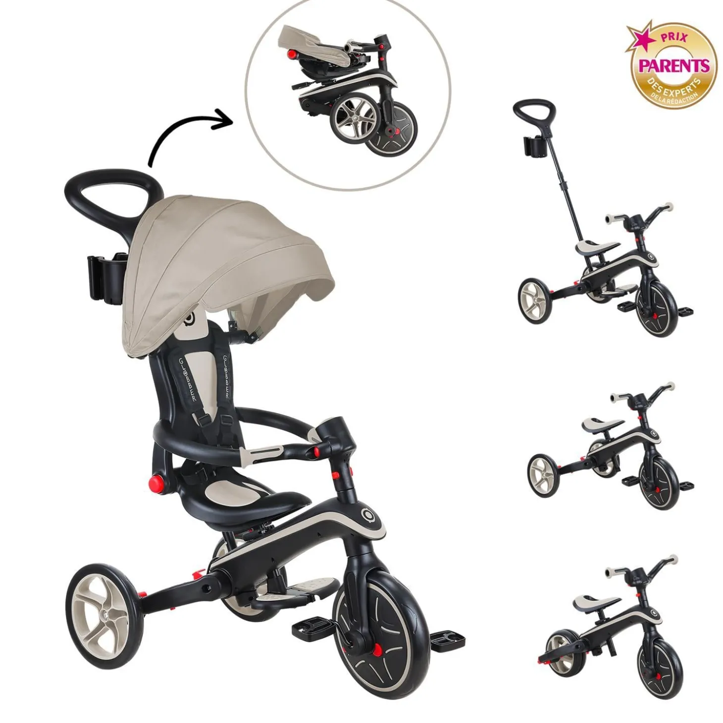 Globber Tricycle Explorer Pliable 4 en 1 V2 Taupe
