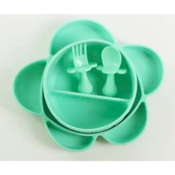 Grabease Coffret repas 4 pièces en silicone avec ventouse Vert Clair 6 mois+