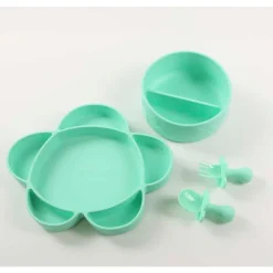 Grabease                    Coffret repas 4 pièces en silicone avec ventouse    Vert Clair            6 mois+