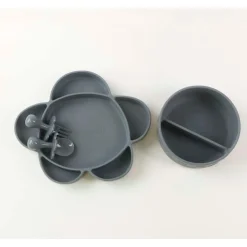 Grabease Coffret repas 4 pièces en silicone avec ventouse Gris 6 mois+