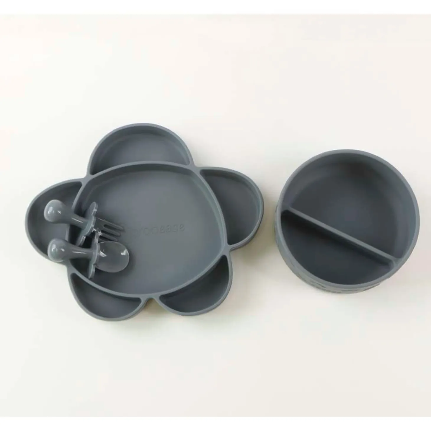 Grabease Coffret repas 4 pièces en silicone avec ventouse Gris 6 mois+