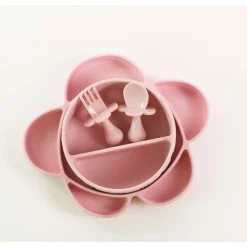 Grabease Coffret repas 4 pièces en silicone avec ventouse Rose Clair 6 mois +