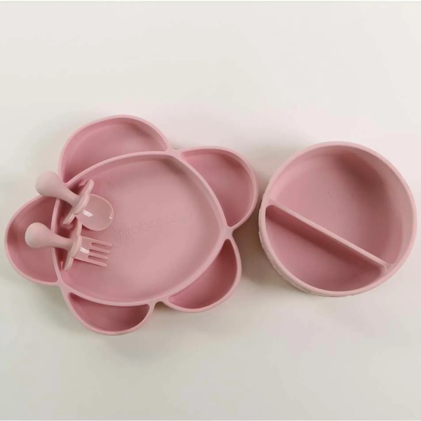 Grabease Coffret repas 4 pièces en silicone avec ventouse Rose Clair 6 mois +