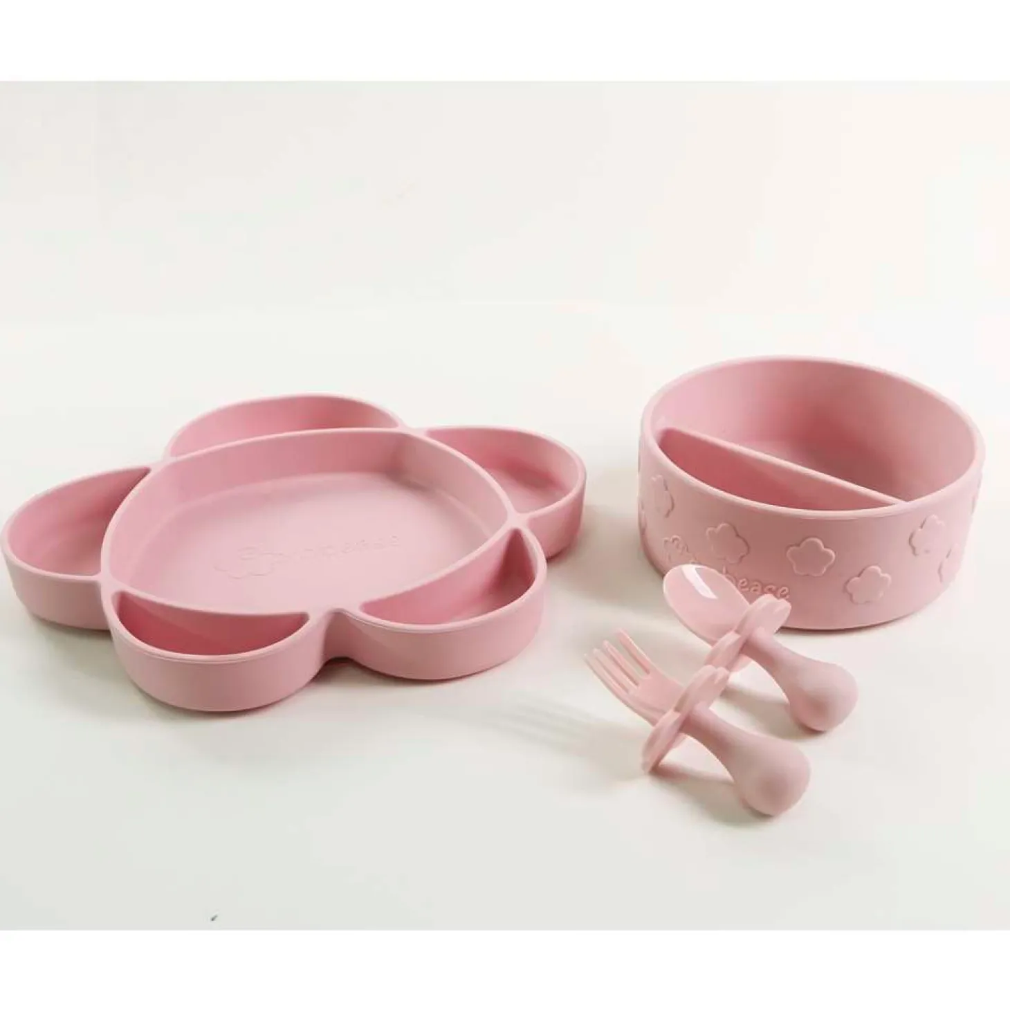 Grabease Coffret repas 4 pièces en silicone avec ventouse Rose Clair 6 mois +