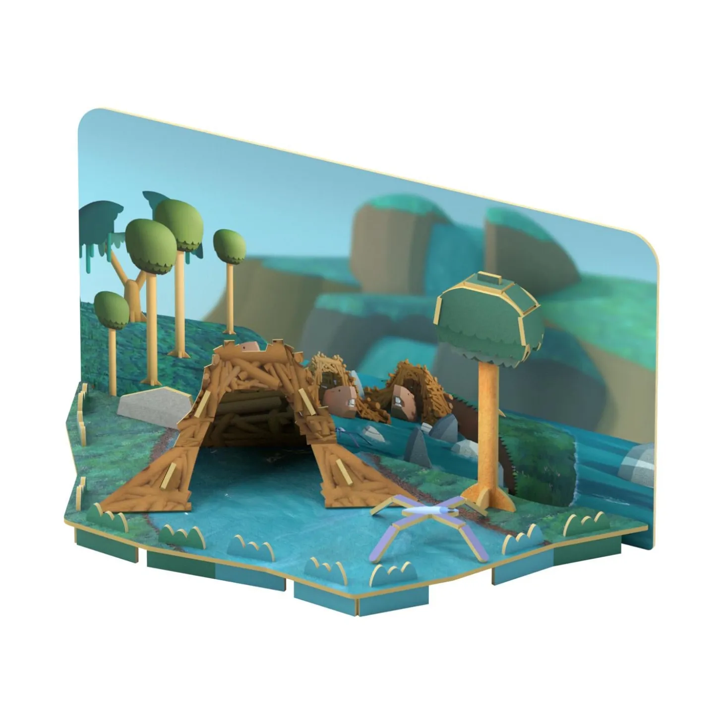 Half Toys Puzzle 3D Animal Castor et Diorama Marron