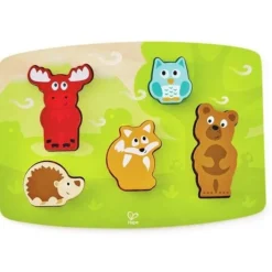 Hape                    Puzzle tactile animaux de la forêt    Vert