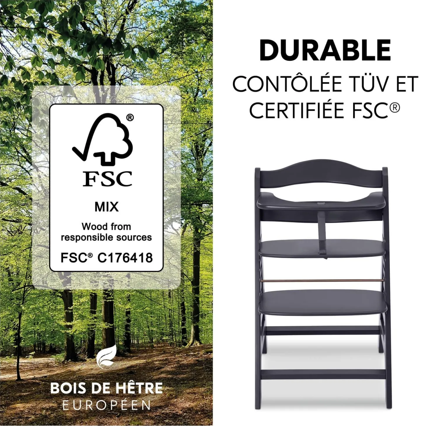 Hauck Chaise haute avec siège nouveau-né Alpha Newborn Set Plus Dark Grey