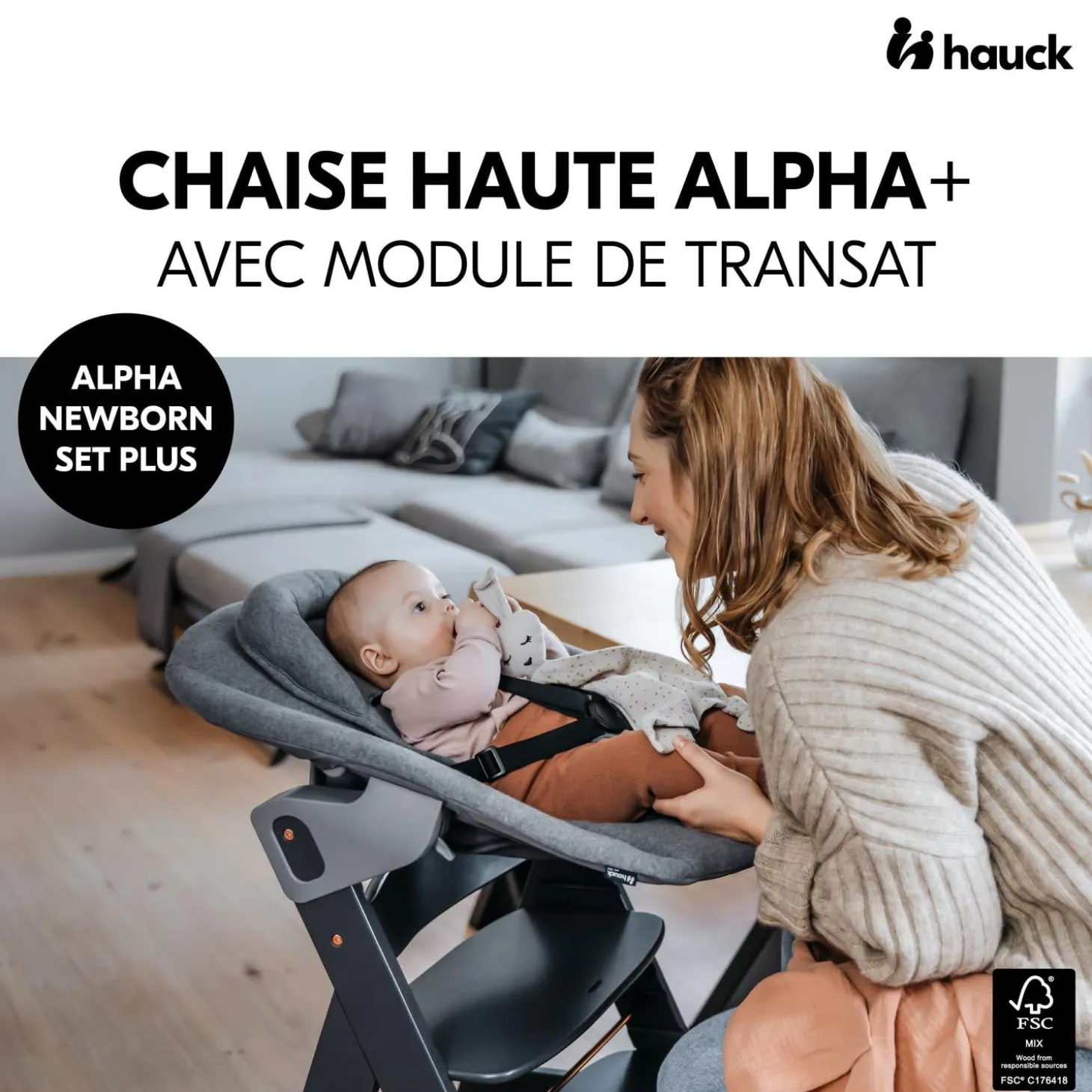Hauck Chaise haute avec siège nouveau-né Alpha Newborn Set Plus Dark Grey