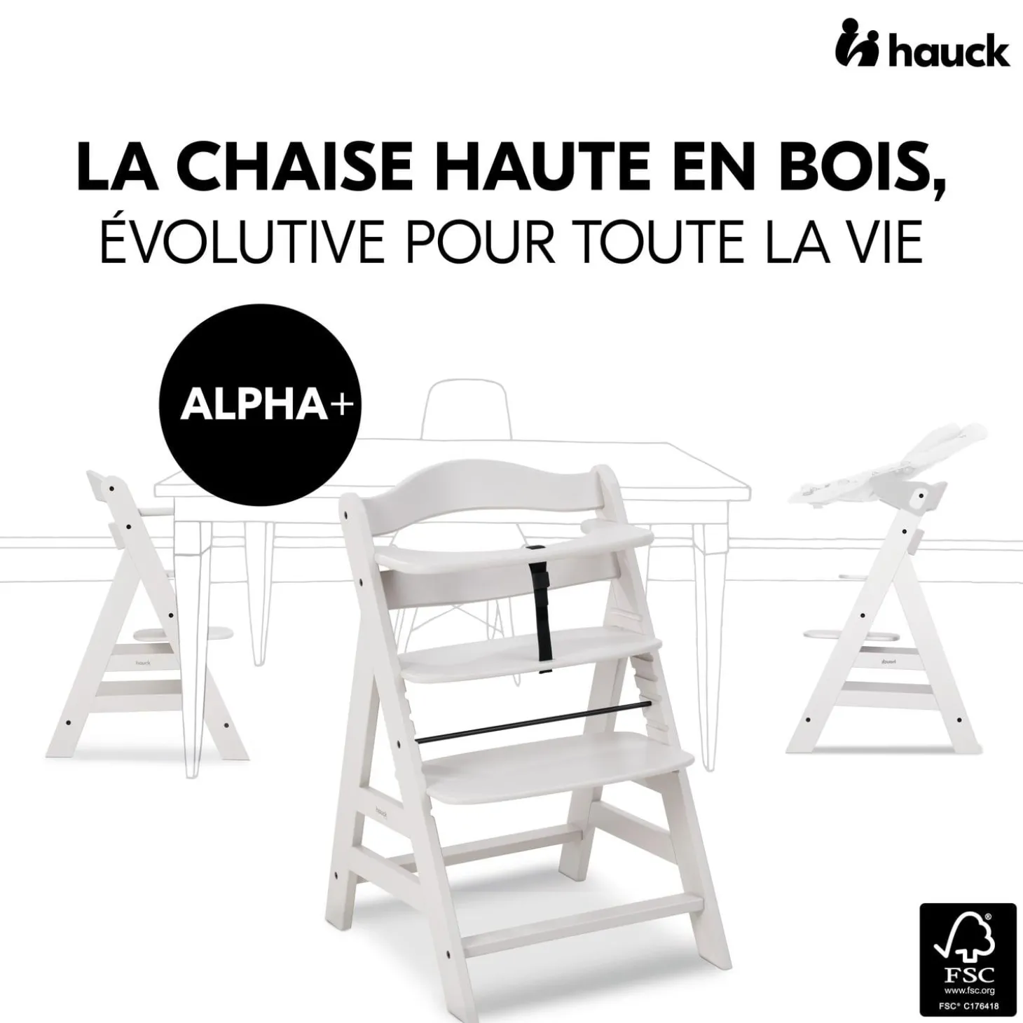 Hauck Chaise Haute En Bois Alpha+ Creme