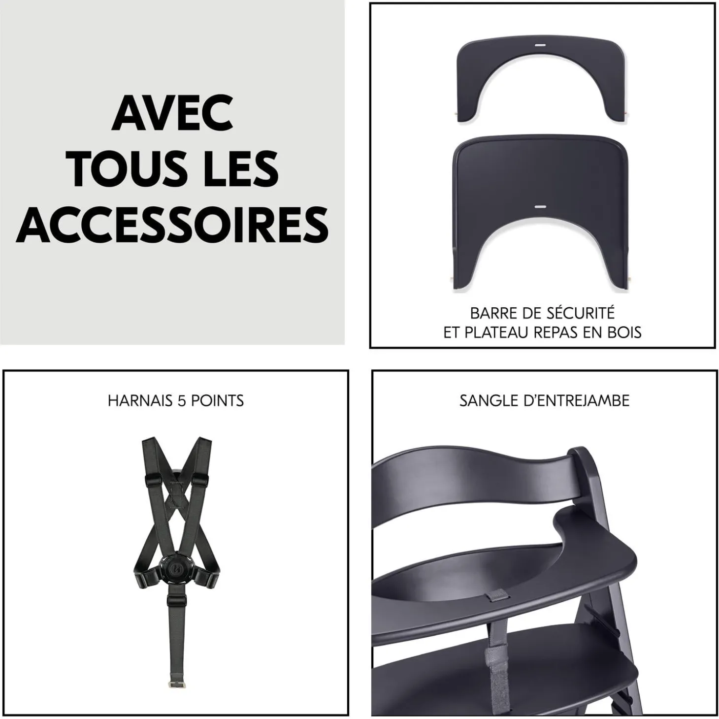 Hauck Chaise haute en bois Beta+ Dark Grey