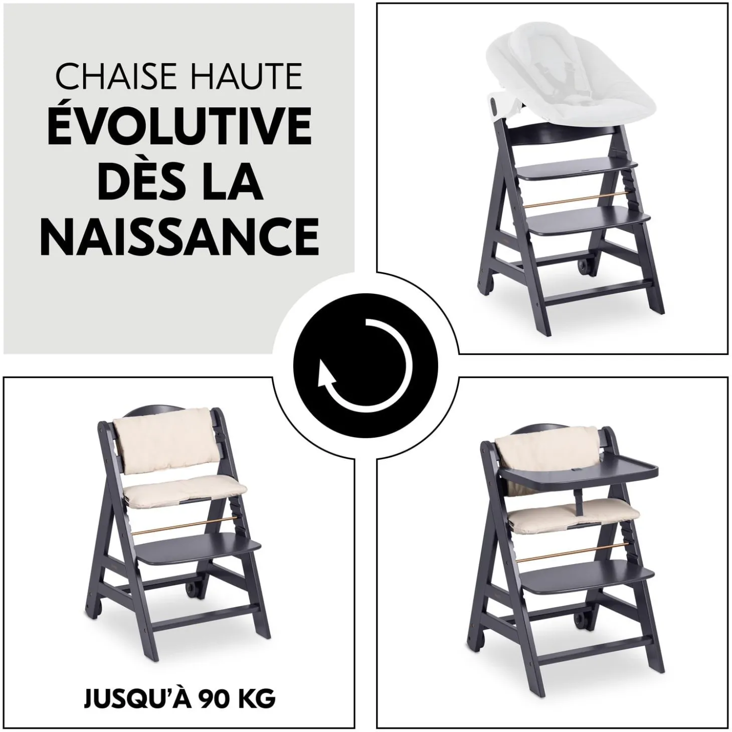 Hauck Chaise haute en bois Beta+ Dark Grey