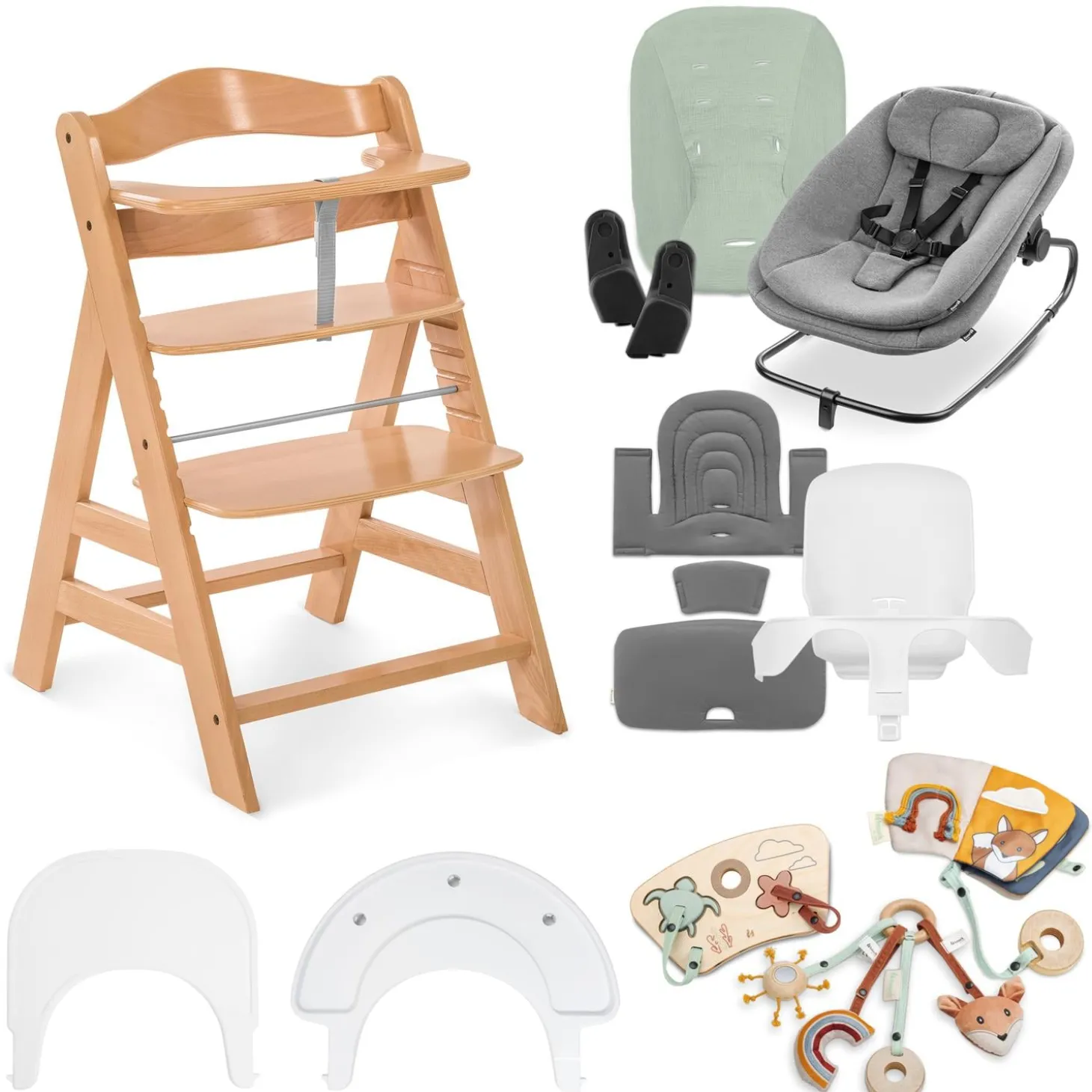 Hauck Kit complet chaise haute Alpha Start N Grow Set Natural Dark Grey Melange