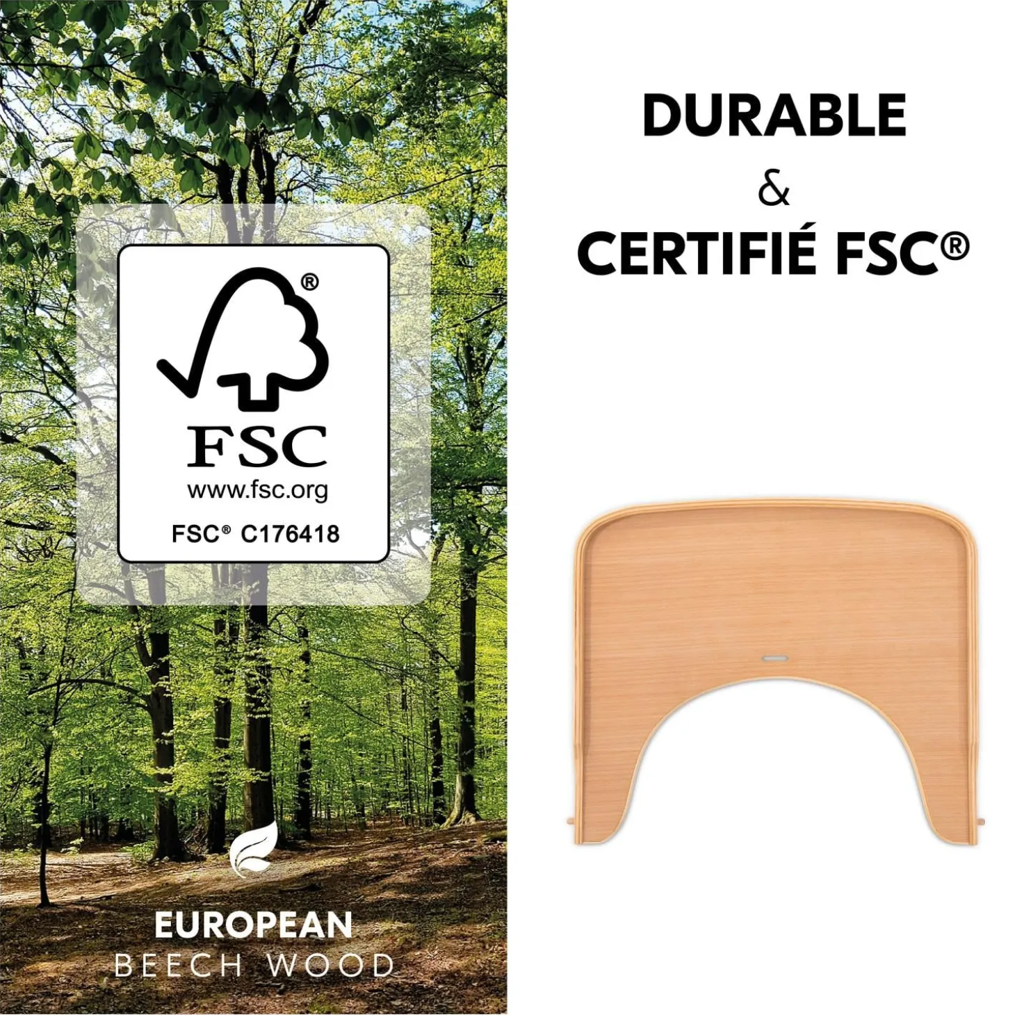 Hauck Plateau pour chaise haute Alpha Wooden Tray Natural