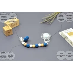 Irréversible Bijoux                    Attachesucette silicone    Bois Et Bleu Marine