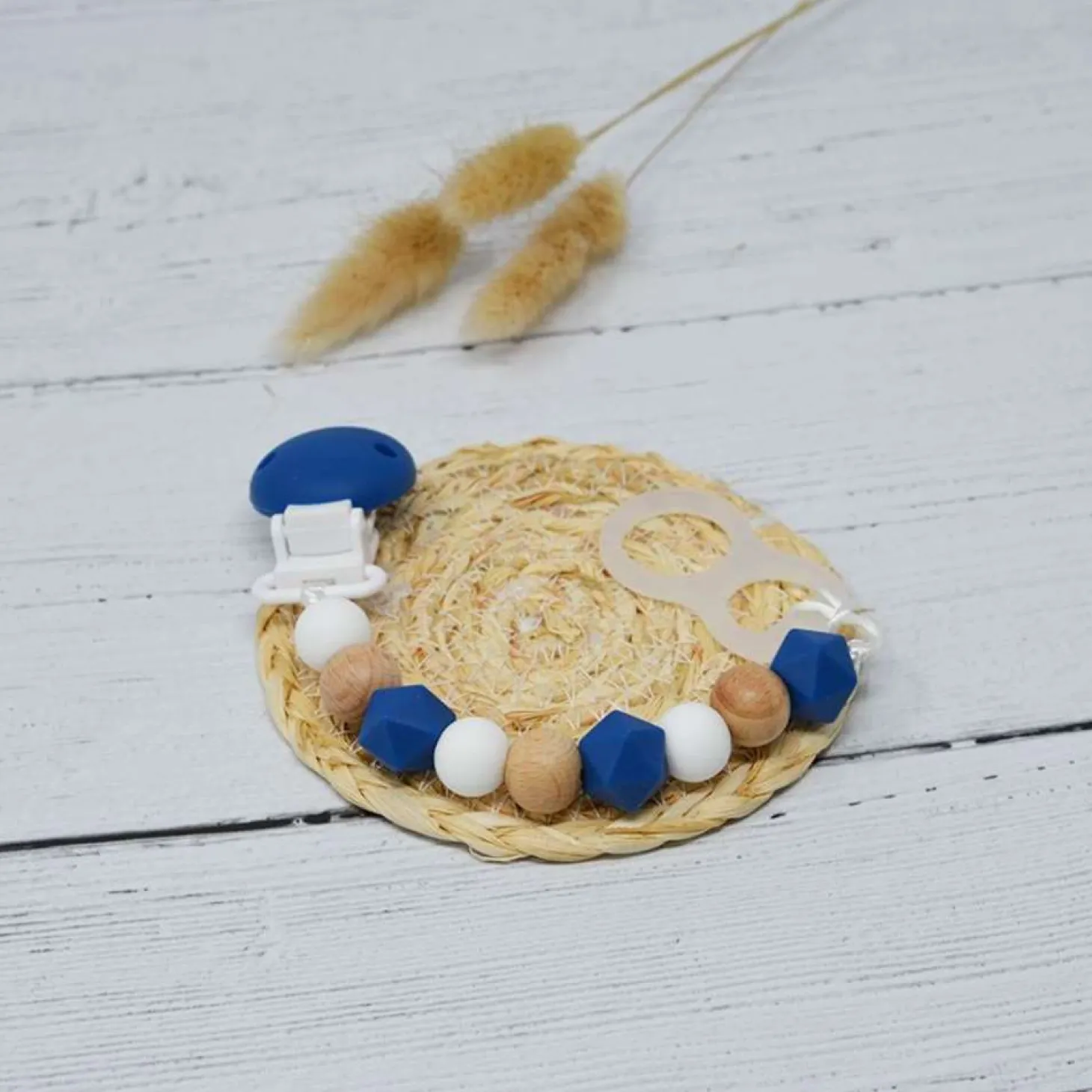 Irréversible Bijoux Attachesucette silicone Bois Et Bleu Marine