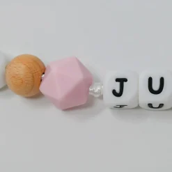 Irréversible Bijoux Attache-sucette silicone personnalisable bois et rose 22 cm