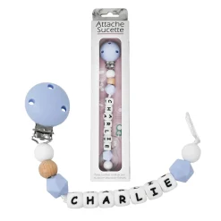 Irréversible Bijoux Attache-sucette silicone personnalisable Bois Et Bleu 22 cm