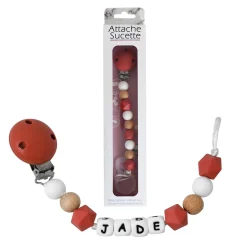 Irréversible Bijoux                    Attache-sucette silicone personnalisable    rouille et bois            22 cm