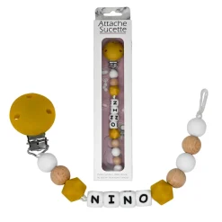 Irréversible Bijoux                    Attache-sucette silicone personnalisable    Moutarde Et Bois            22 cm