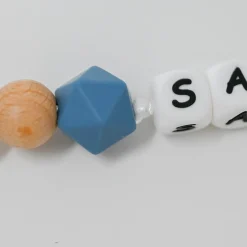Irréversible Bijoux                    Attache-sucette silicone personnalisable    bleu pétrole et bois            22 cm