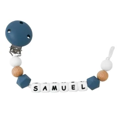 Irréversible Bijoux Attache-sucette silicone personnalisable bleu pétrole et bois 22 cm