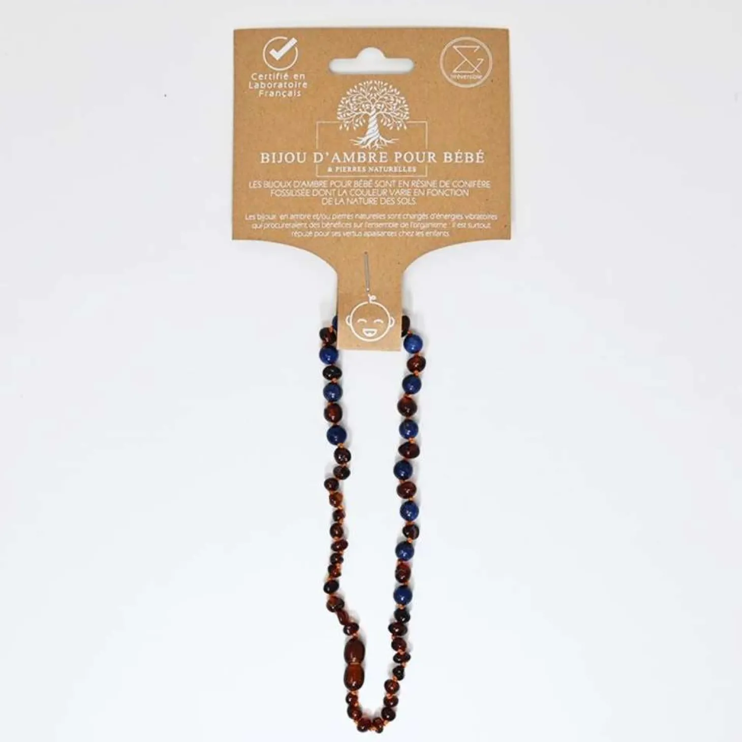 Irréversible Bijoux Collier Bébé Ambre et Pierre naturelle Cognac Et Lapis Lazuli 0-2 ans