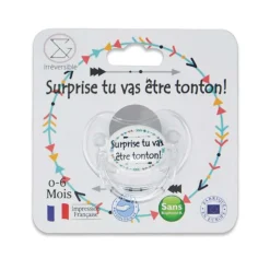Irréversible Bijoux Sucette d'annonce physiologique Surprise tu vas être TONTON ! Bleu Et Blanc 0-6 mois