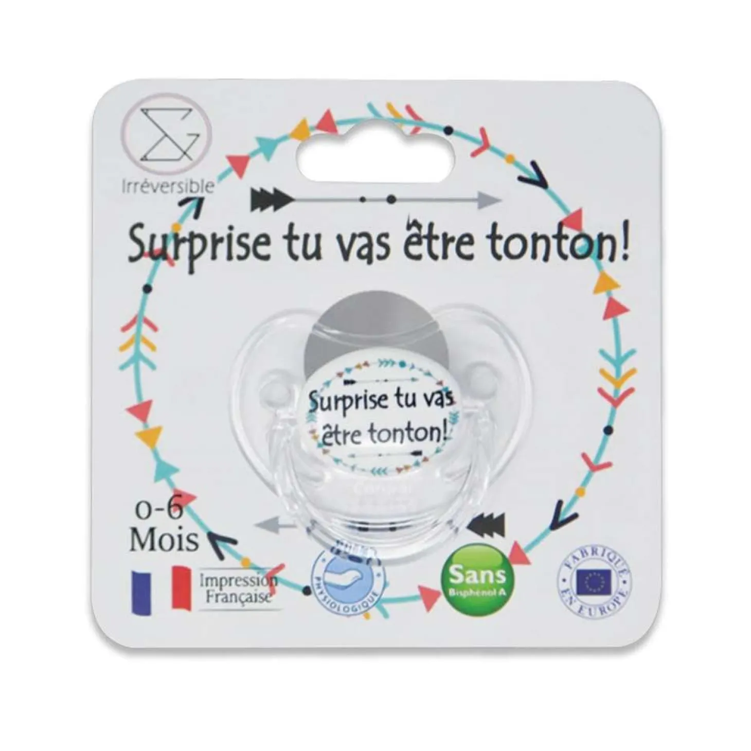 Irréversible Bijoux Sucette d'annonce physiologique Surprise tu vas être TONTON ! Bleu Et Blanc 0-6 mois
