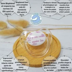 Irréversible Bijoux                    Sucette d'annonce physiologique Ma p’tite soeur arrive !    Rose Et Blanc            0-6 mois
