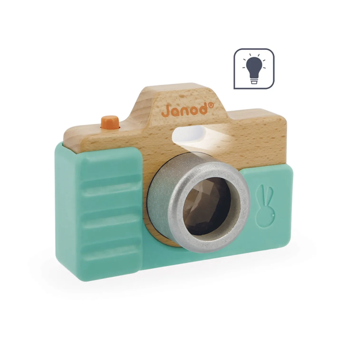 Janod Appareil Photo en Bois - Jouet d'Imitation - Stimule l'Imagination, la Vue, l'Ouïe et le Toucher Bleu