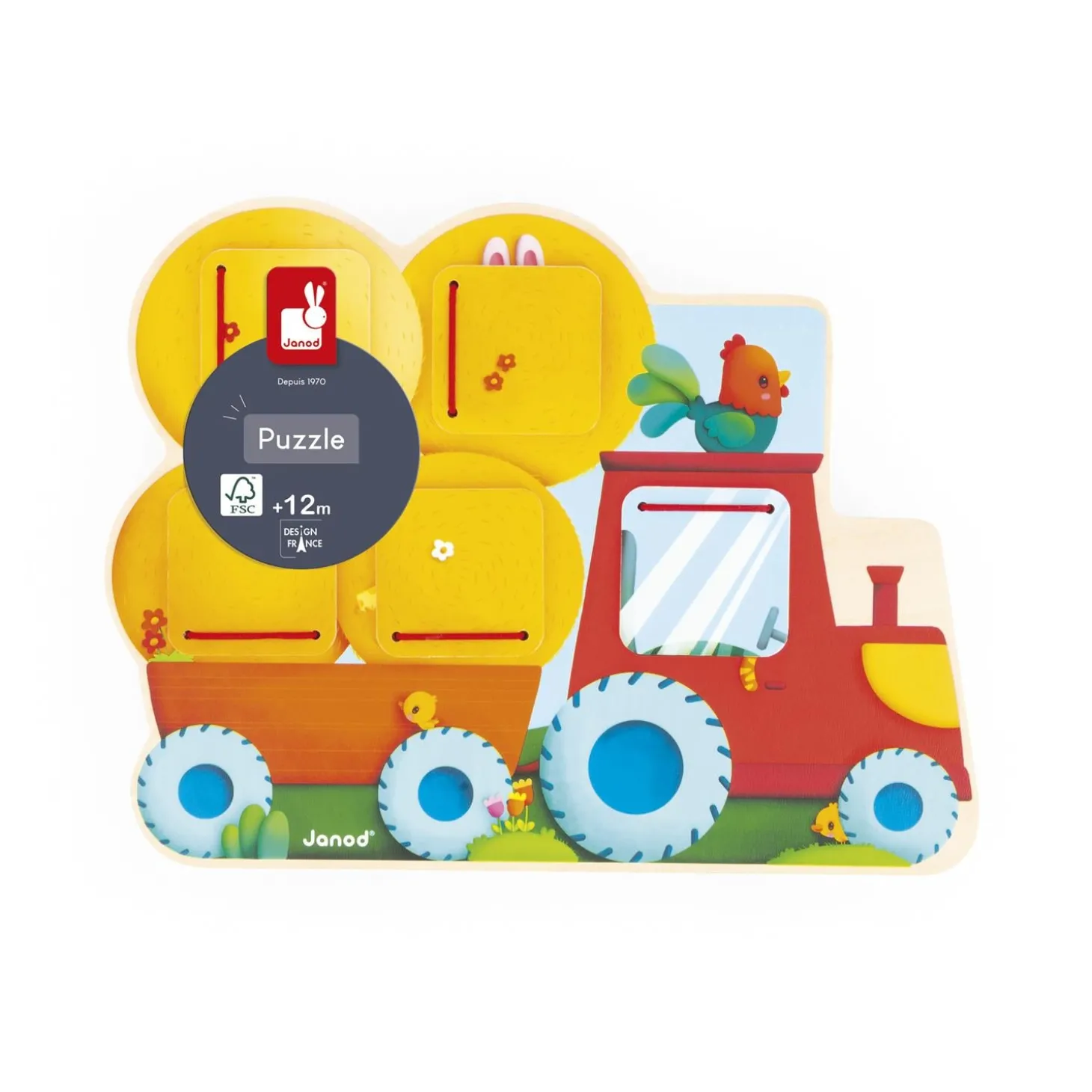Janod CacheCache Tracteur Ferme Jaune
