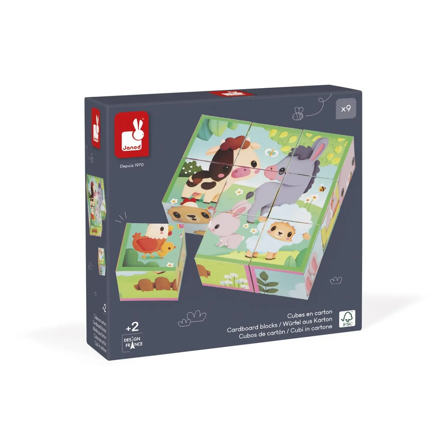 Janod Cubes Animaux de La Ferme Multicolore