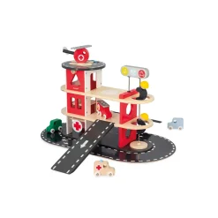 Janod Gamme Bolid - Caserne de Pompiers - 5 Accessoires Rouge