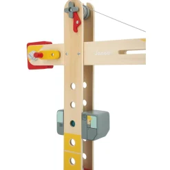Janod                    Grande Grue en Bois - Grue Mobile - Hauteur 74 cm - 12 accessoires - Facile à manipuler    Jaune