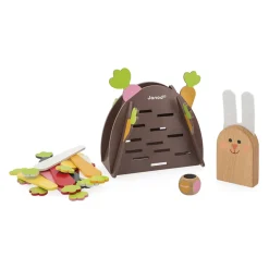 Janod Jeu de Stratégie - Magic Carrot - Thème du Lapin - 1 Lapin et 12 Carottes en Bois + 1 Terrier + 1 Dé Multicolore