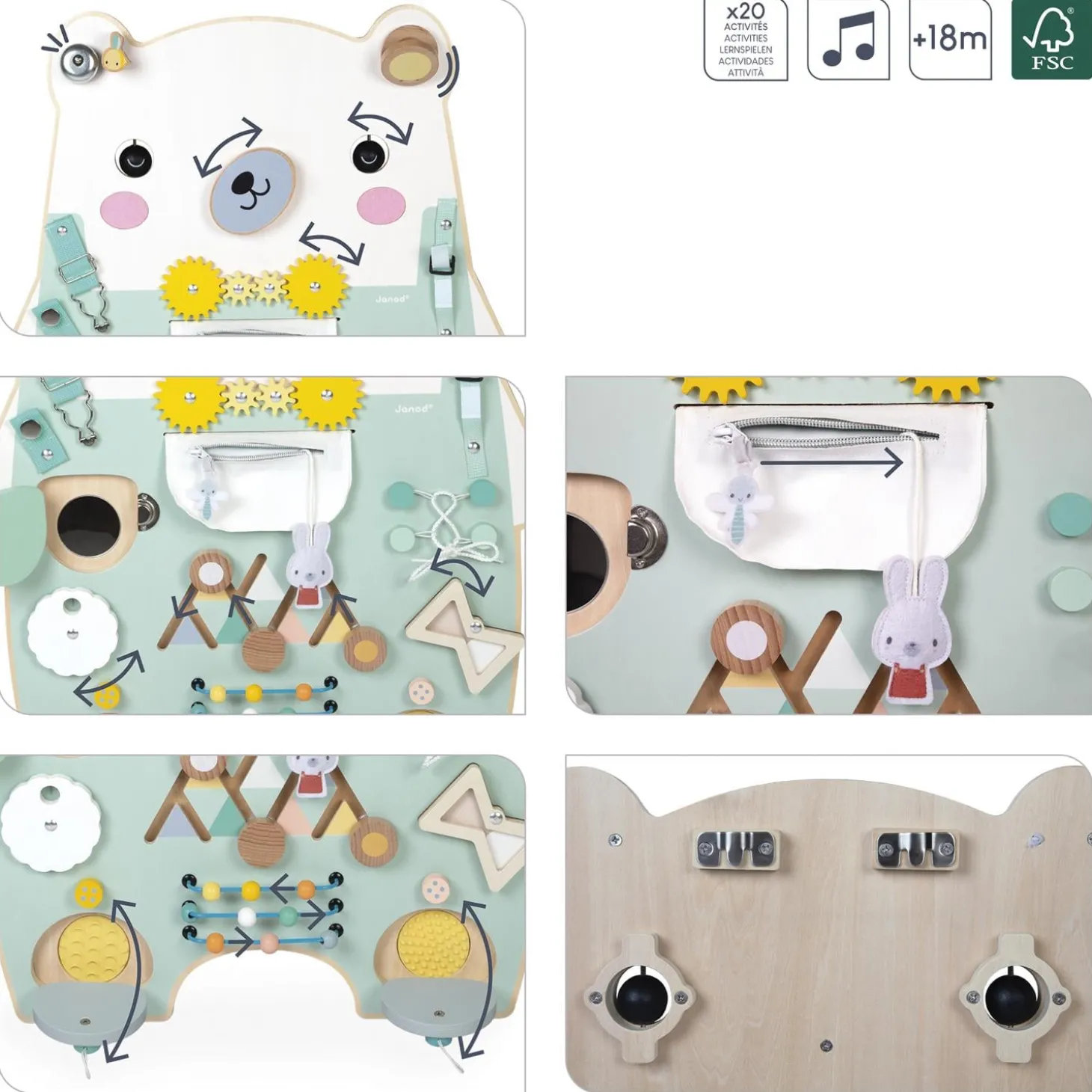 Janod Jouet Pure Busy Board Ourson Vert