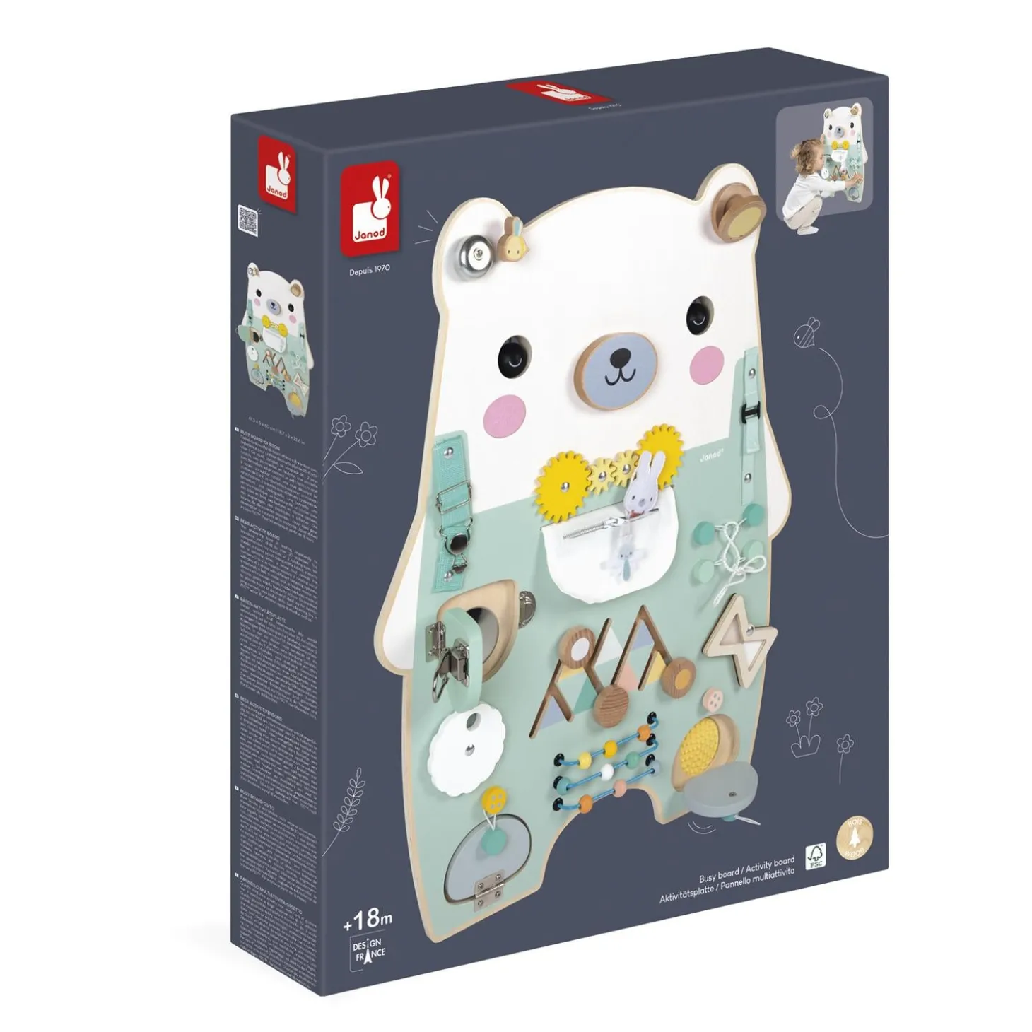 Janod Jouet Pure Busy Board Ourson Vert