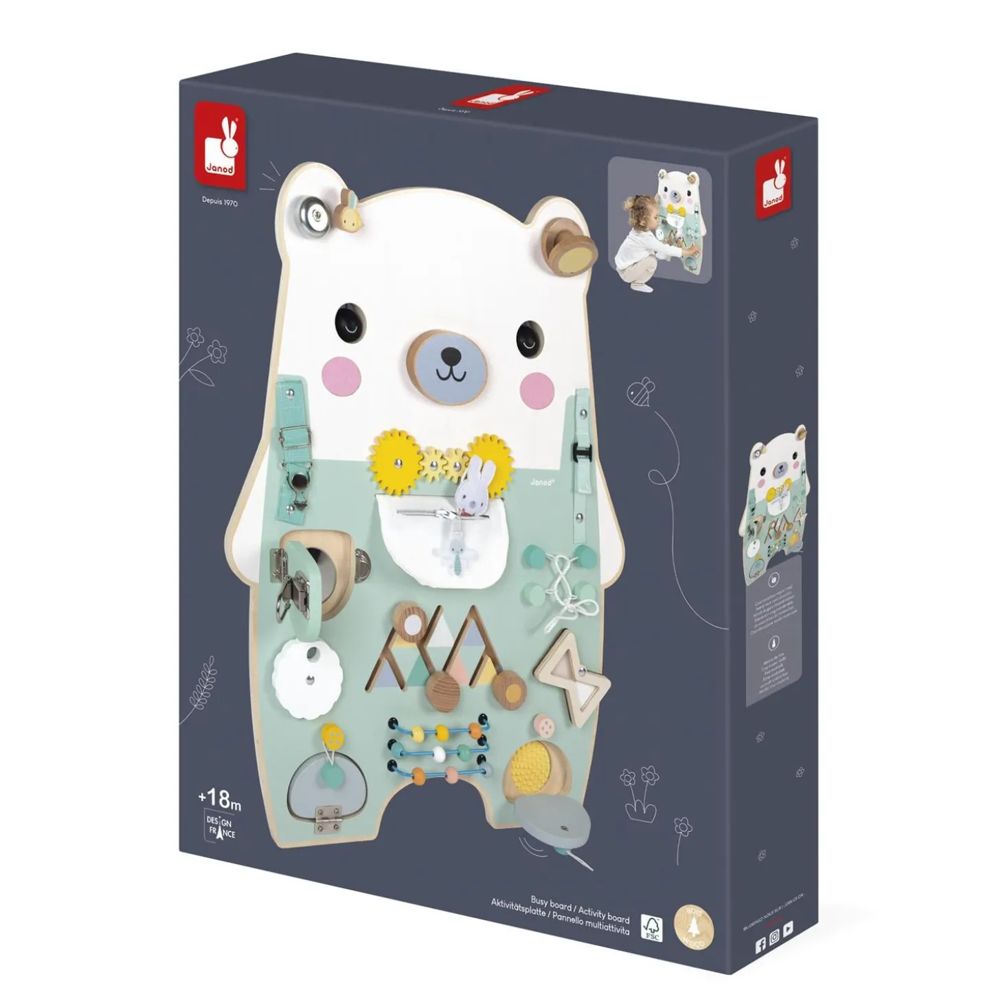 Janod Jouet Pure Busy Board Ourson Vert