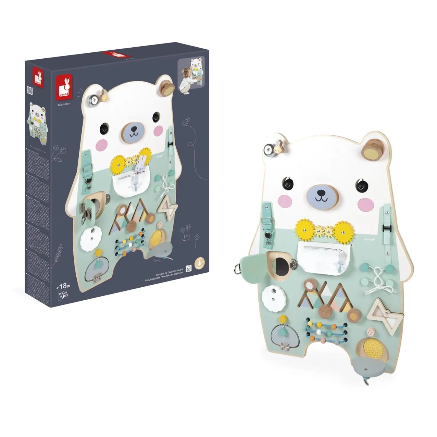 Janod Jouet Pure Busy Board Ourson Vert