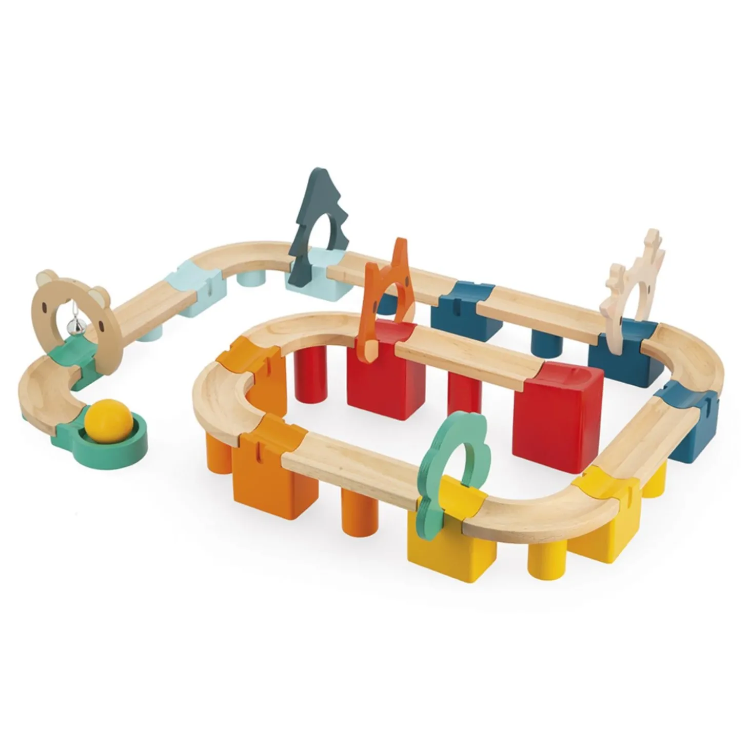 Janod Mon Premier Circuit en Bois - 44 Pièces en Bois Massif - Jouet d'Adresse Multicolore