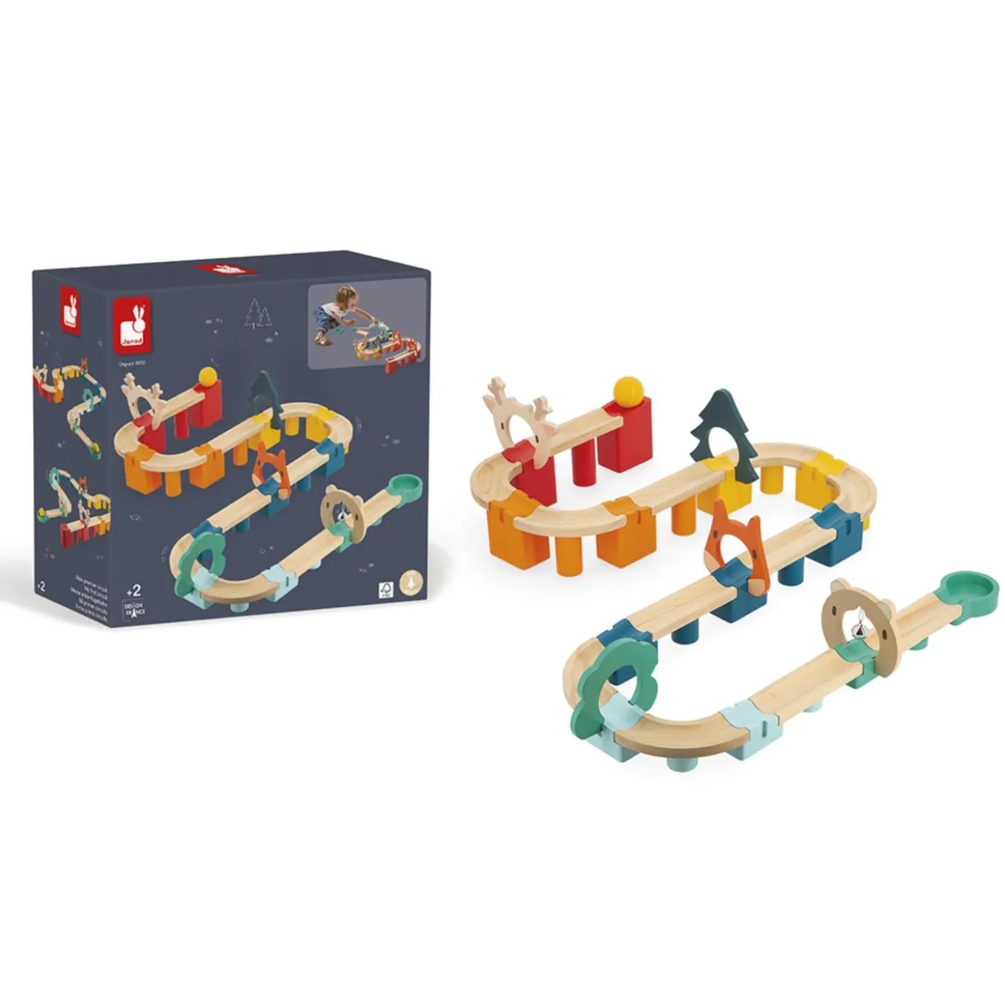 Janod Mon Premier Circuit en Bois - 44 Pièces en Bois Massif - Jouet d'Adresse Multicolore