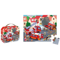 Janod                    Puzzle carton - Puzzle Pompiers - 24 Pièces - Développe la Patience et la Dextérité    Rouge