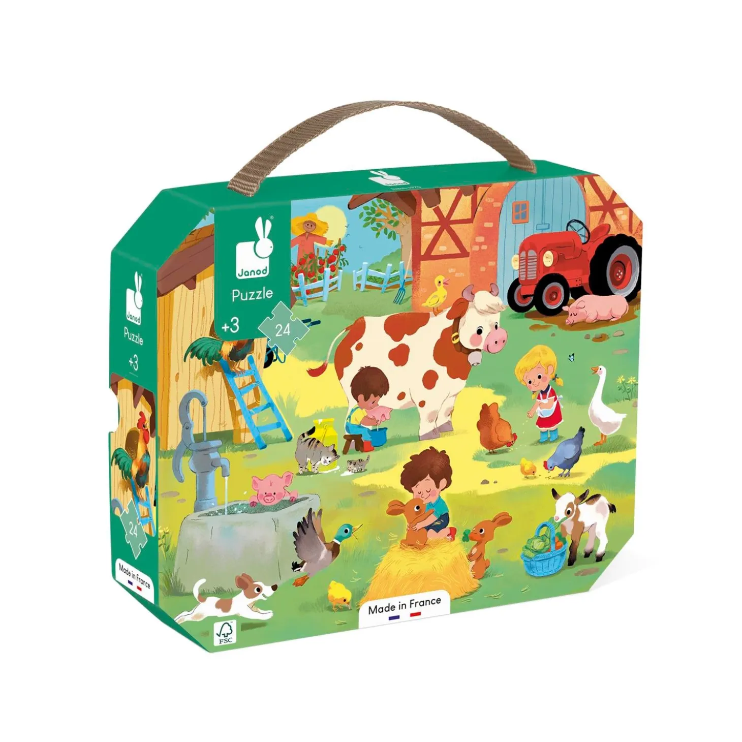 Janod Puzzle carton -Une Journée A La Ferme - 24 Pièces - Développe la Patience et la Dextérité Multicolore