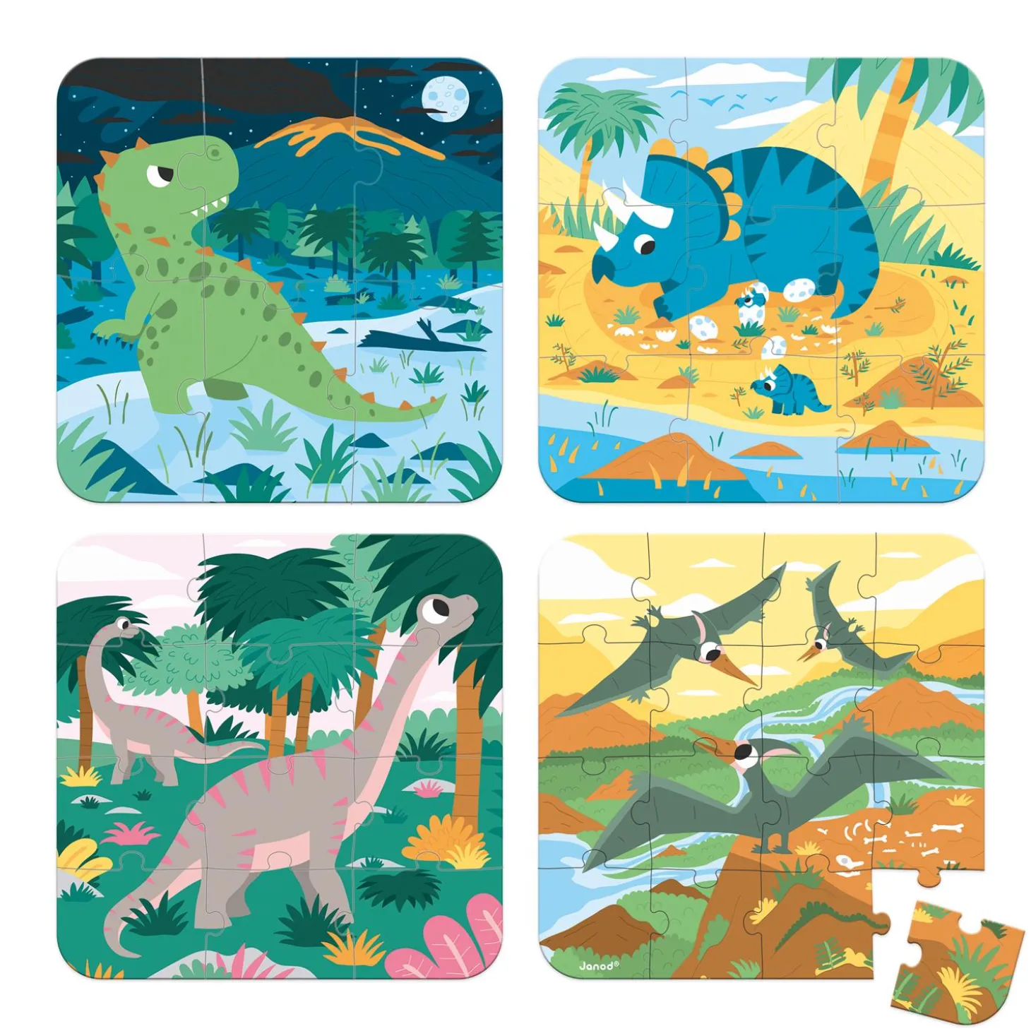 Janod 4 puzzles dinosaures Multicolore