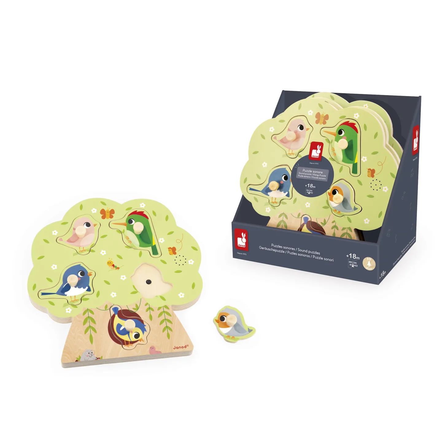 Janod Puzzle Sonore Oiseau Multicolore