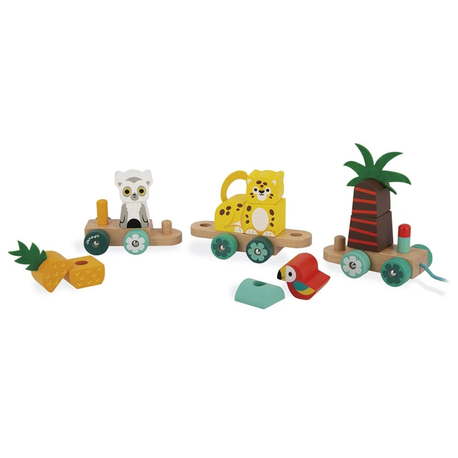 Janod Train en bois Tropical Tropik à Tirer Multicolore