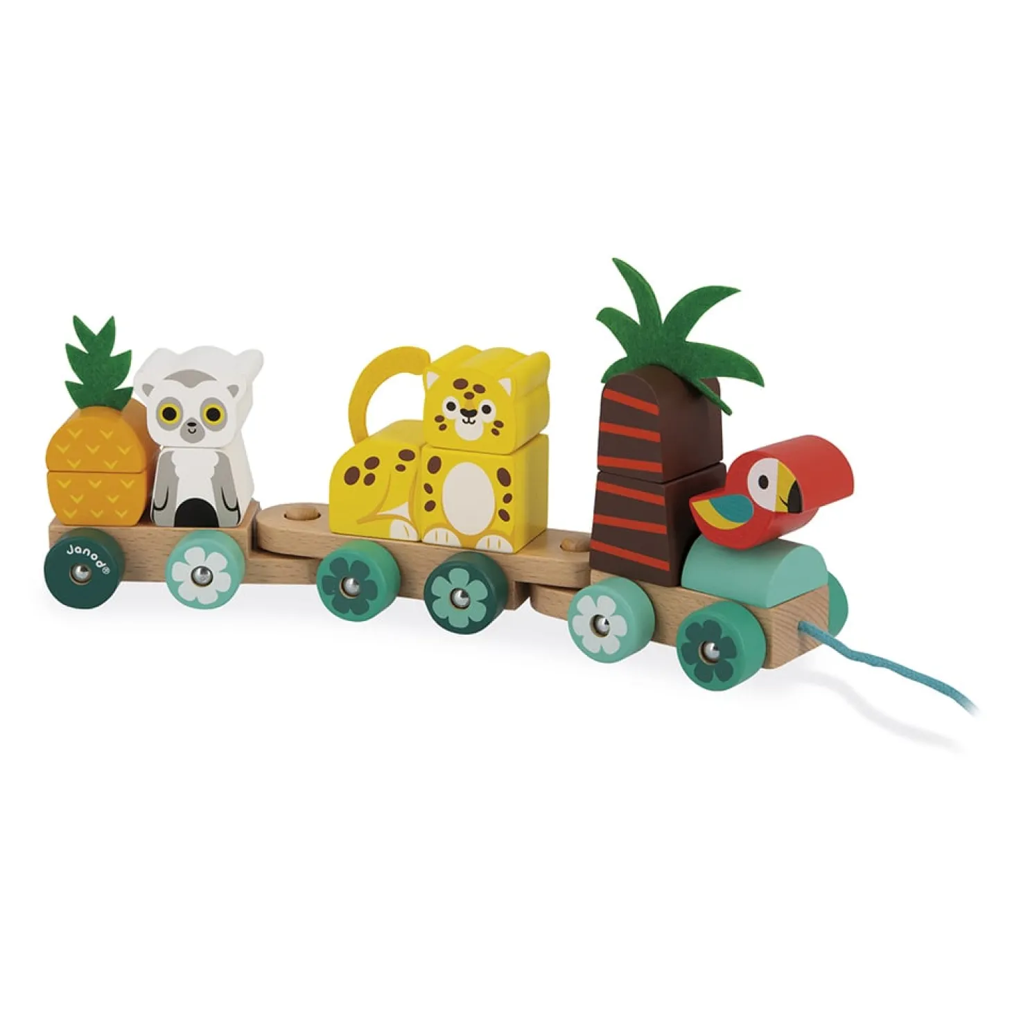 Janod Train en bois Tropical Tropik à Tirer Multicolore