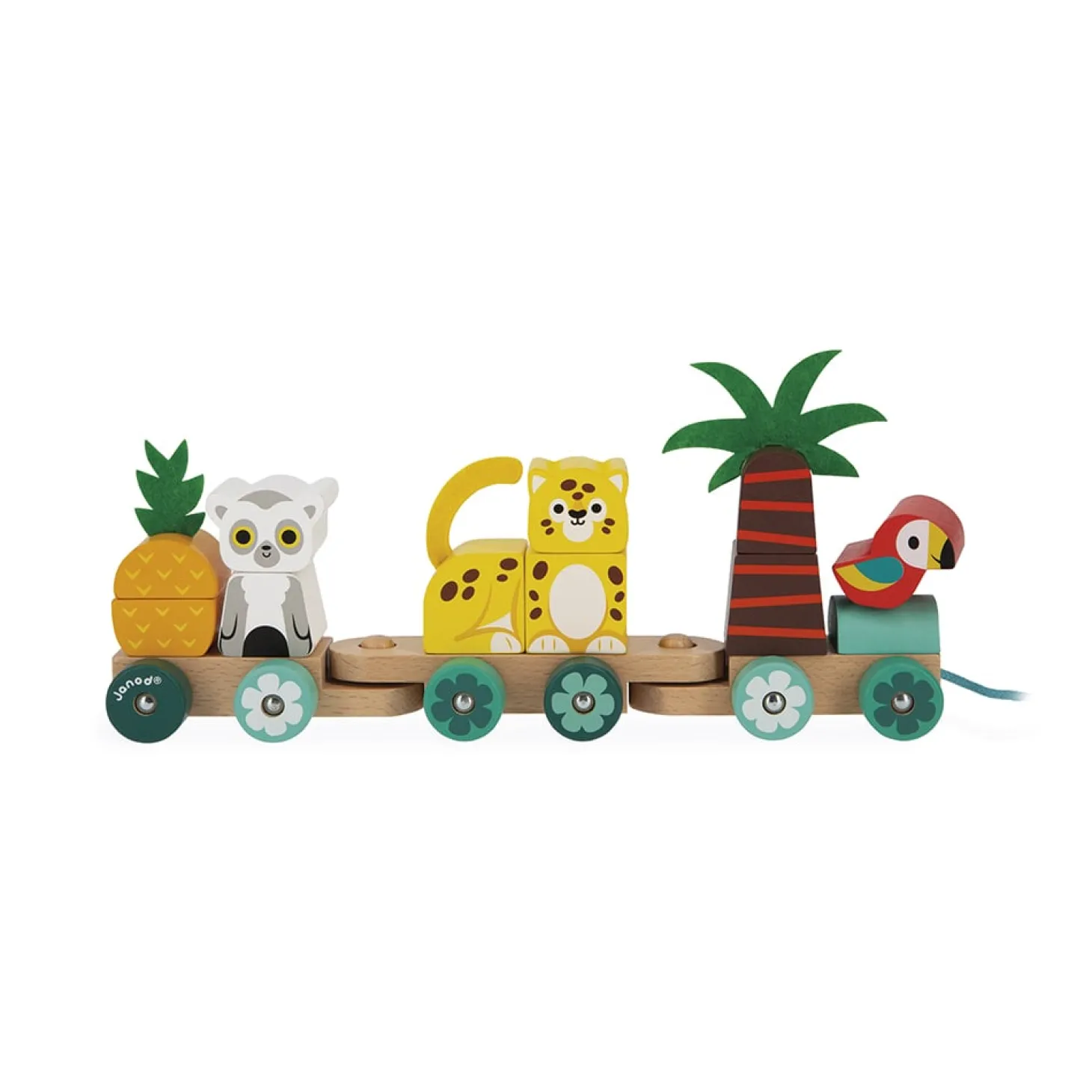 Janod Train en bois Tropical Tropik à Tirer Multicolore